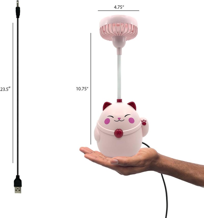 Ennotek Cute Cat Desk Fan with Pen Caddie – USB Plug‑In Table Fan with Strong Airflow & Small Backup Battery – Fun Office Desk Accessories for Home, School & Work (Pink Cat) - Image 2